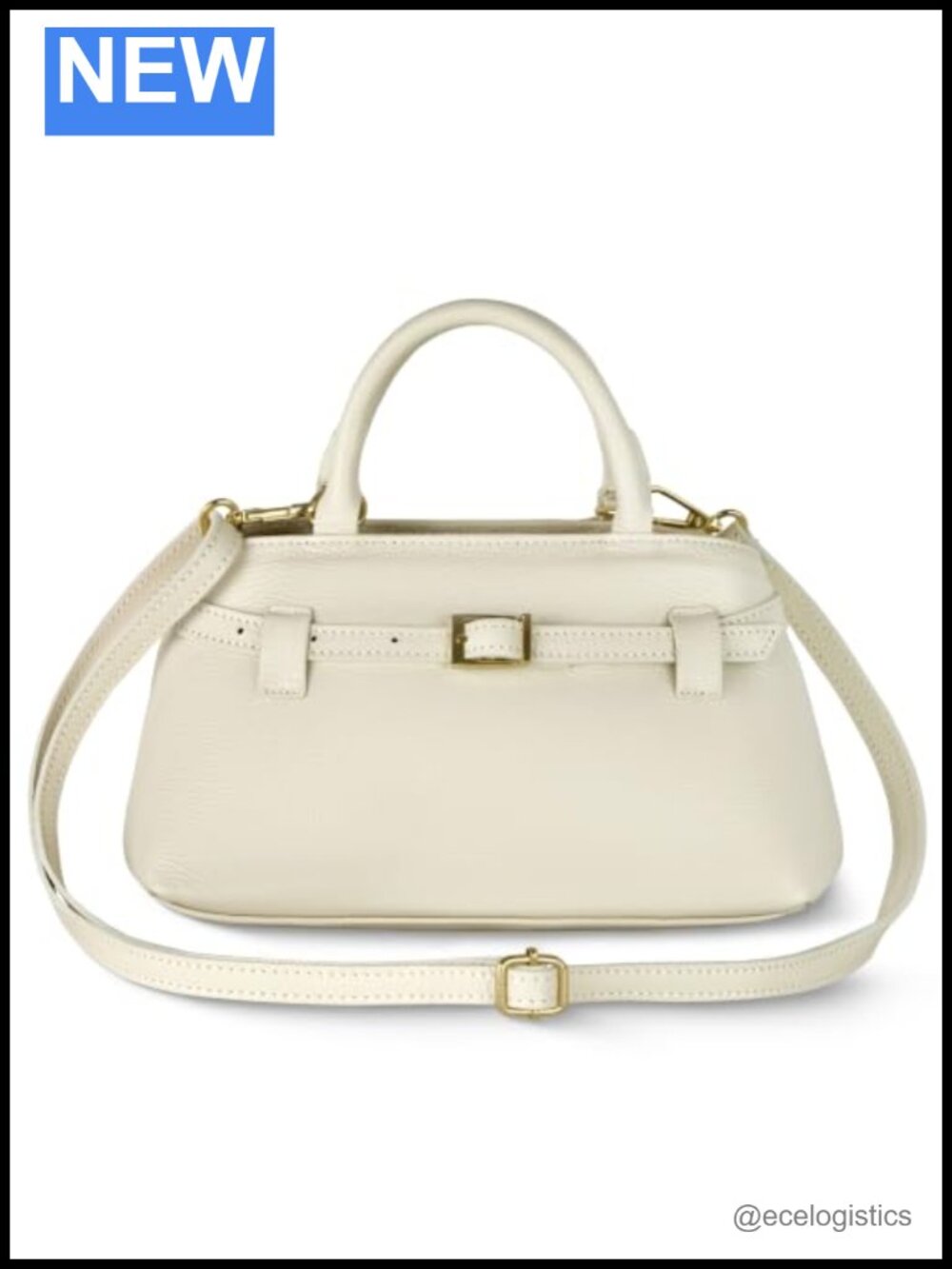 Genuine Calf Leather Structured Crossbody Purse with Adjustable Strap
